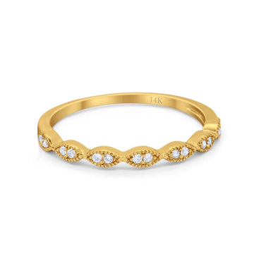 14K Yellow Gold Half Eternity Art Deco Wedding Ring Engagement Band Round Simulated CZ Size-7
